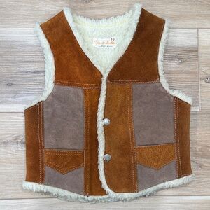 Kids Vintage Genuine Leather Shearling Vest | Western Style | Cozy Lined